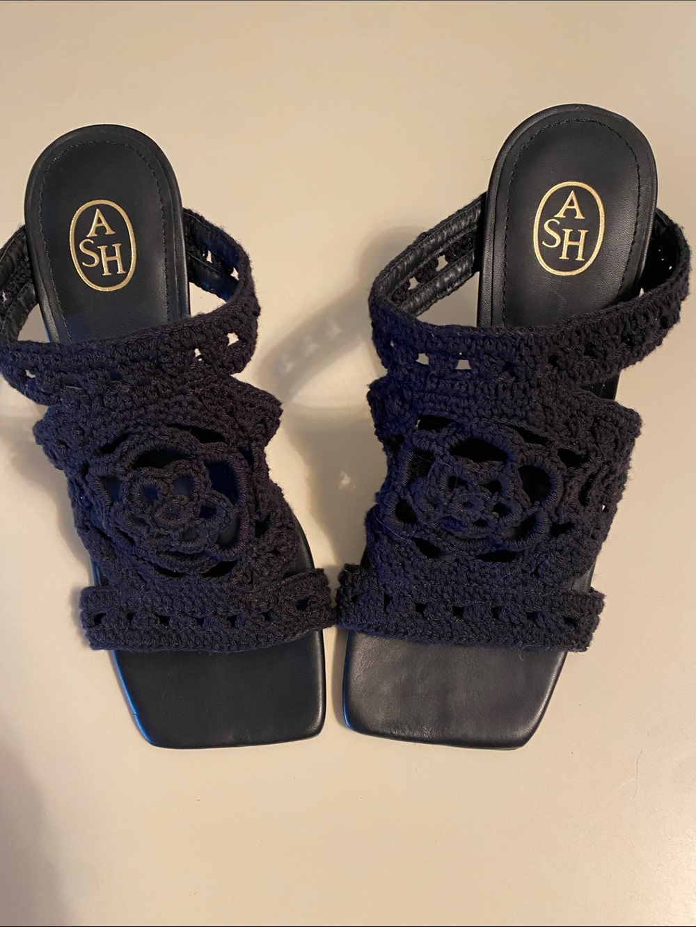 Ash Black Crochet Floral Slide Mules Size 37 Office Event Academia